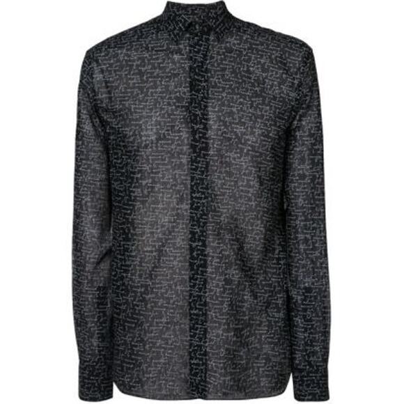 SAINT LAURENT Wool Je T'aime Cursive Script Print Shirt Black Sz 40-15 3/4 {P54} - Picture 1 of 6